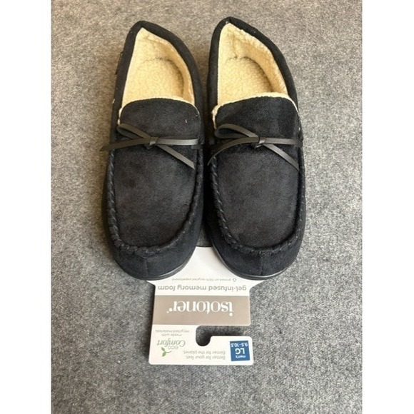 isotoner Other - Isotoner Men's Moccasin Slippers Black Suede Gel Infused Memory Foam LG 9.5-10.5